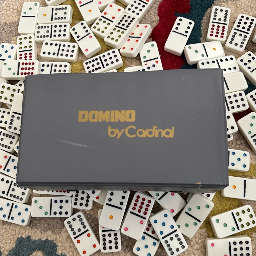 91 piece Dominos set with case. Case has some wear. Tiles are great!! Cardinal